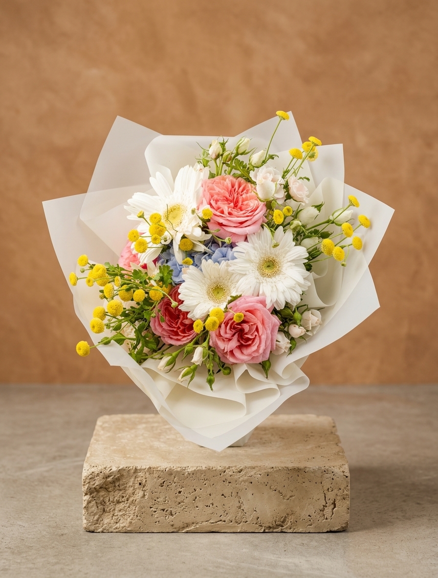 Arreglo floral de flores verdes y rosas