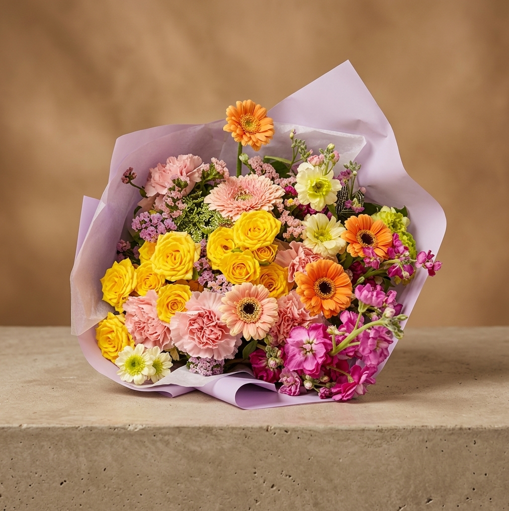 Ramo floral de flores rosas y blancas